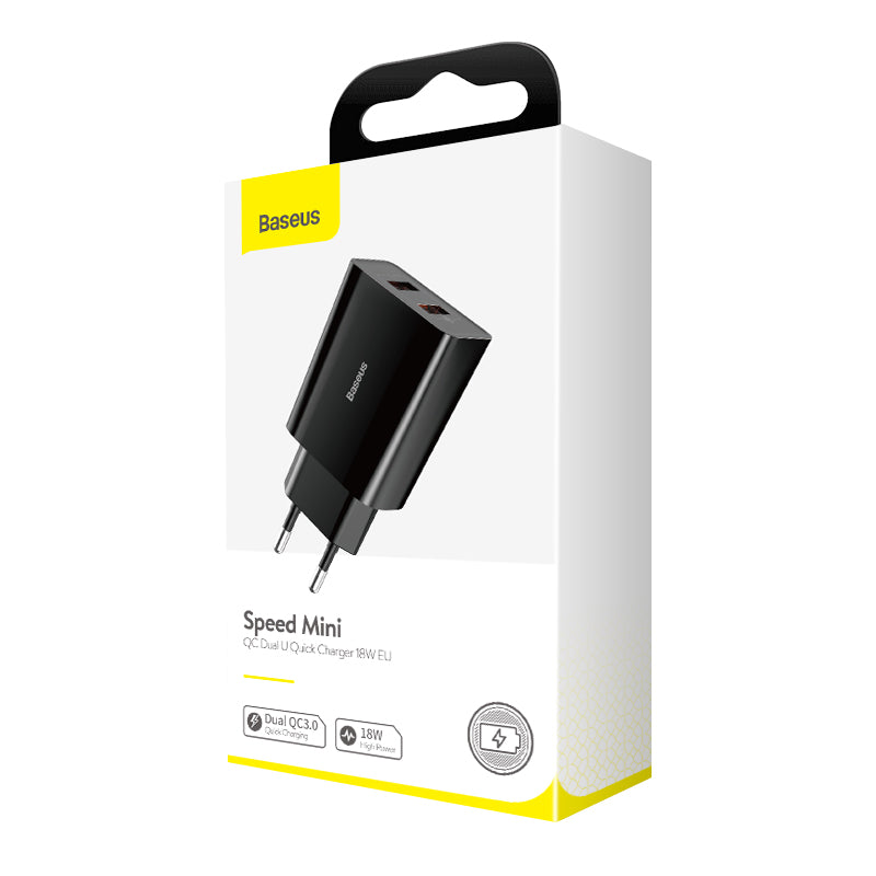 Baseus Speed Mini Dual QC3.0 USB Charger 18W - Black