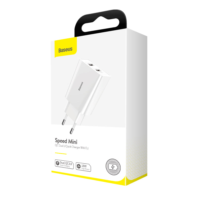 Baseus Speed Mini Dual QC3.0 USB Charger 18W - White