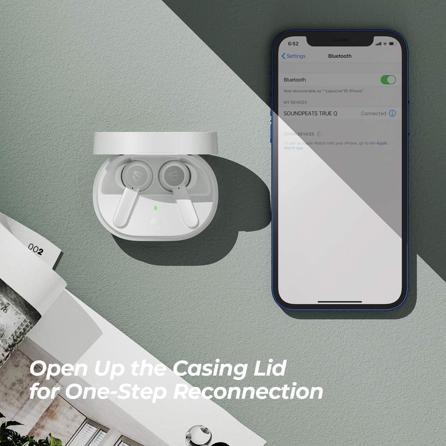 SoundPEATS Q TWS Earbuds, 4 Mics, Wireless Charging, Touch Control - White