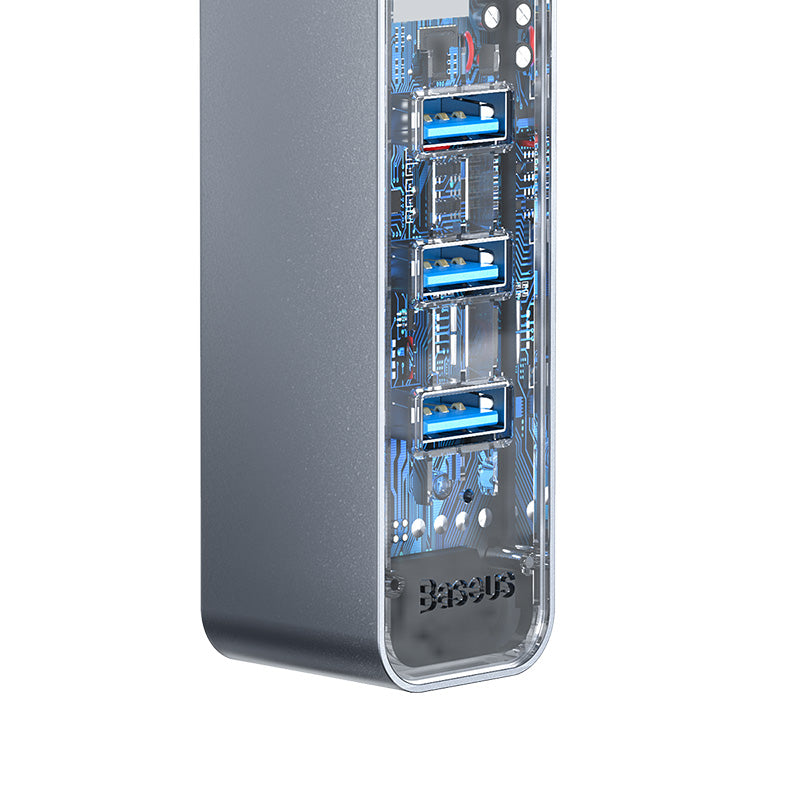 Baseus Steel Cannon Series USB A to USB3.0*3+RJ45 HUB Adapter Gray