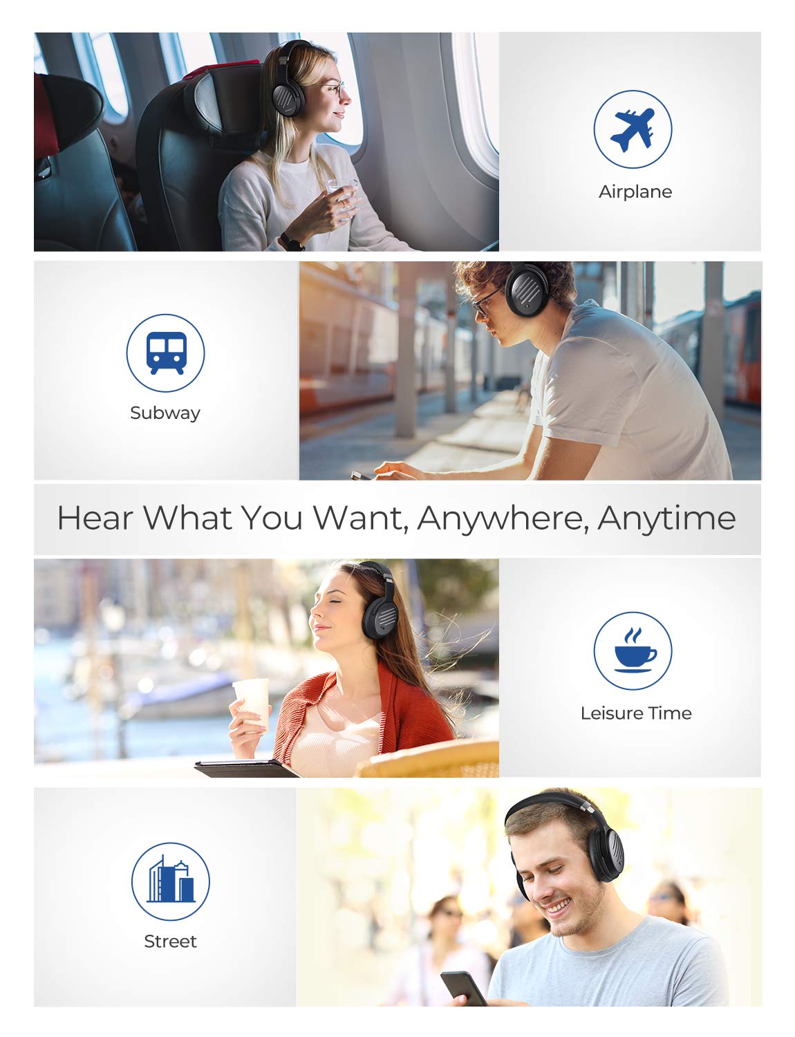 MPOW H16 Holo Active Noise-Cancelling Headphone Long Battery 30H Black