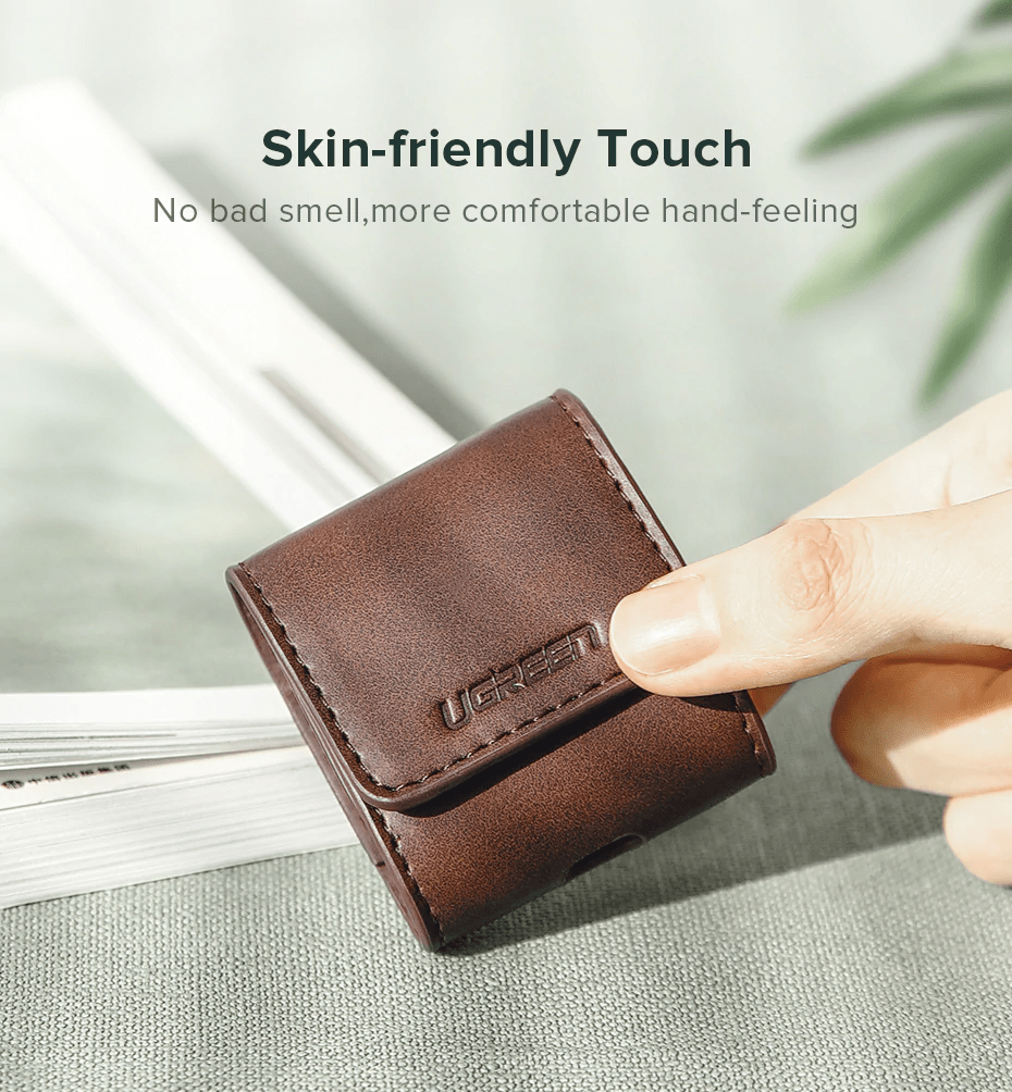 Ugreen AirPods Magnetic Leather Case With Pothook Brown