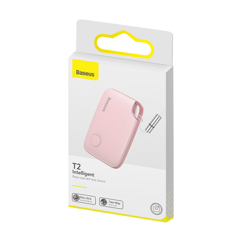 Pink Baseus Intelligent T2 Ropetype anti-loss device with sleek design, compact size, and keychain attachment for easy tracking.