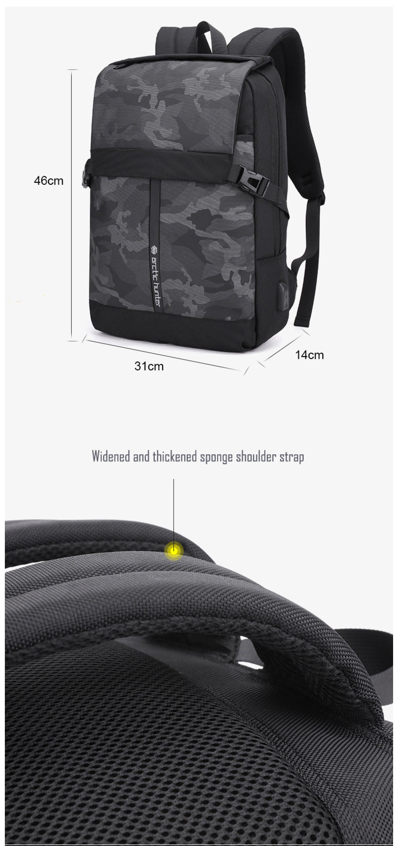 ARCTIC HUNTER B00532 15.6 USB Waterproof Anti Theft Laptop Bag