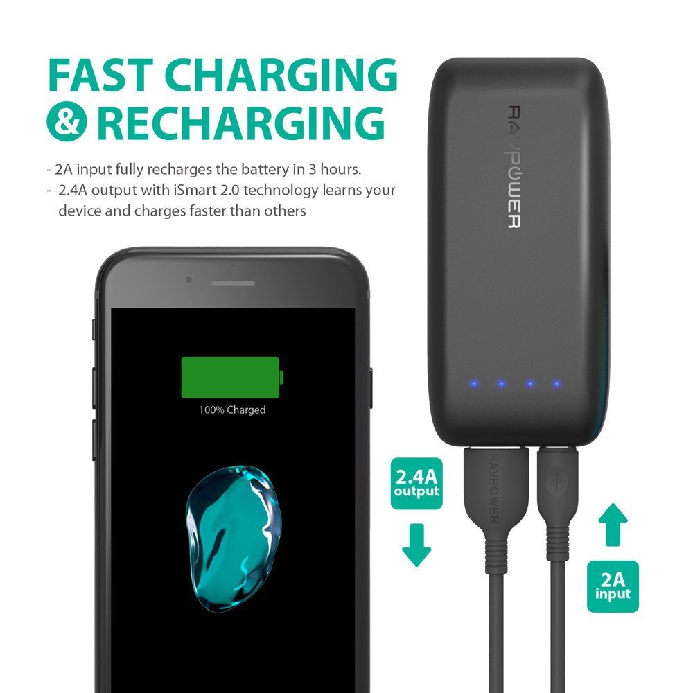 6700mAh Power Bank By Ravpower with iSmart Technology light Weight | Black