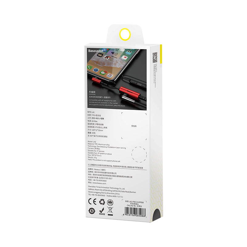 Baseus L42 iPhone Converter to iP &amp; 3.5mm audio jack Red