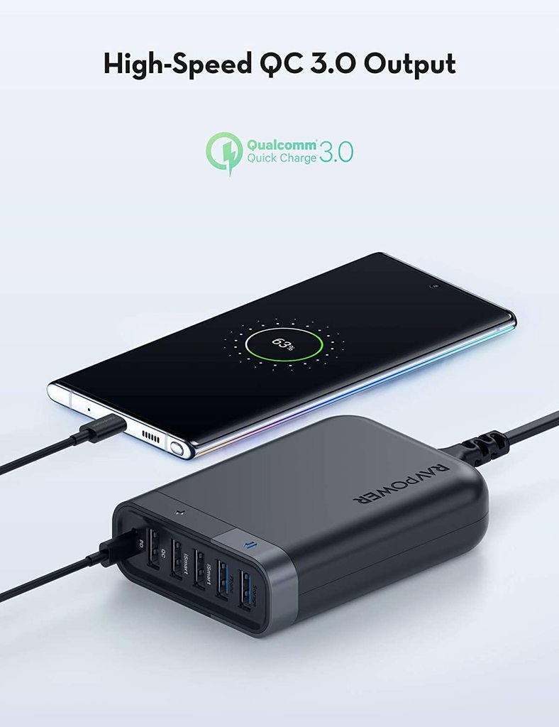 Ravpower RP-UM002 Filehub 60W USB-C Charger with 6-Port