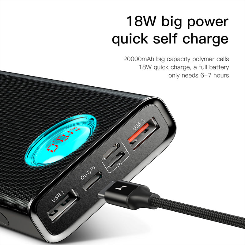 Baseus Amblight Fast Power Bank, 5 Ports (PD3.0+QC3.0) 20000mAh Black