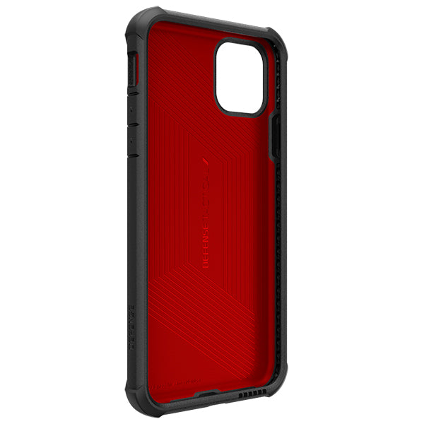 XDoria Defense Tactical case for iPhone 11 Pro in black and red, showcasing anti-shock protection and durable design.