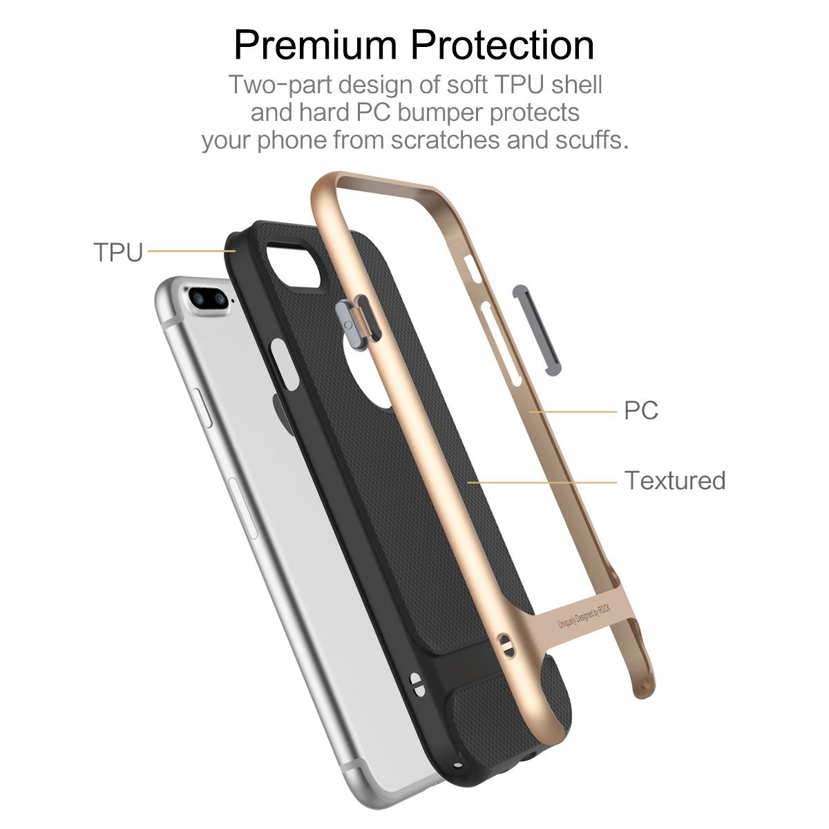 Royce Series By Rock Dual Layer Thin & Slim Shockproof Case for iPhone 7 Plus - Black/Gold