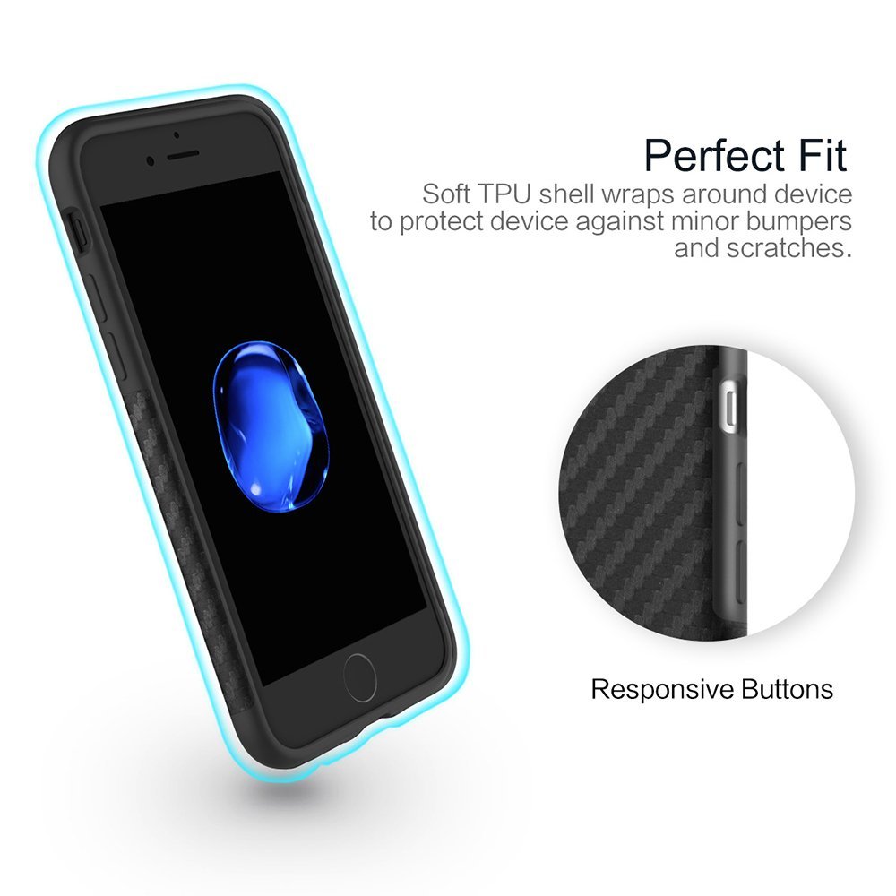 Origin Carbon Fiber By Rock With Bulit-in Magnetic Metal Plate for iPhone 7P | 8P - Black