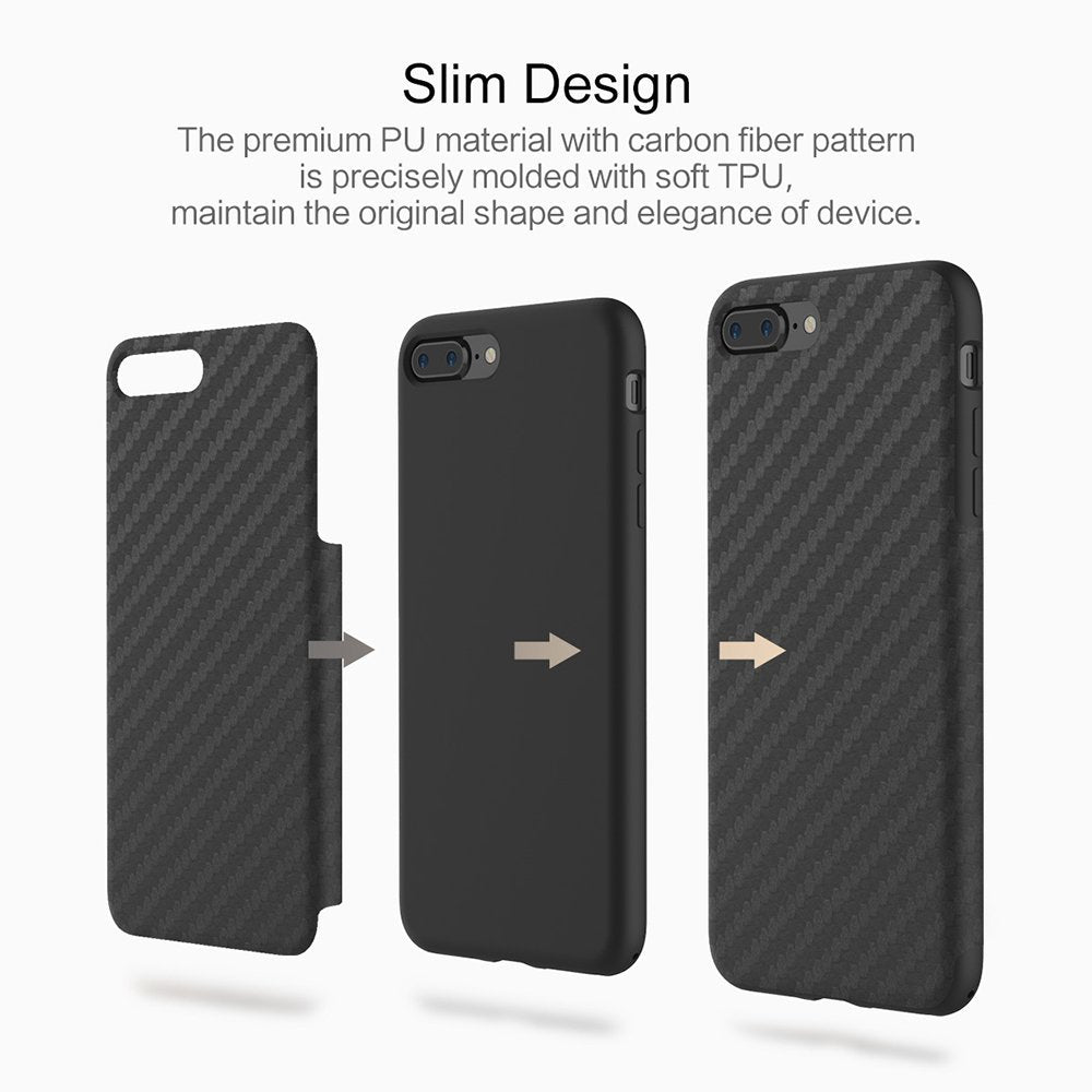 Origin Carbon Fiber By Rock With Bulit-in Magnetic Metal Plate for iPhone 7P | 8P - Black