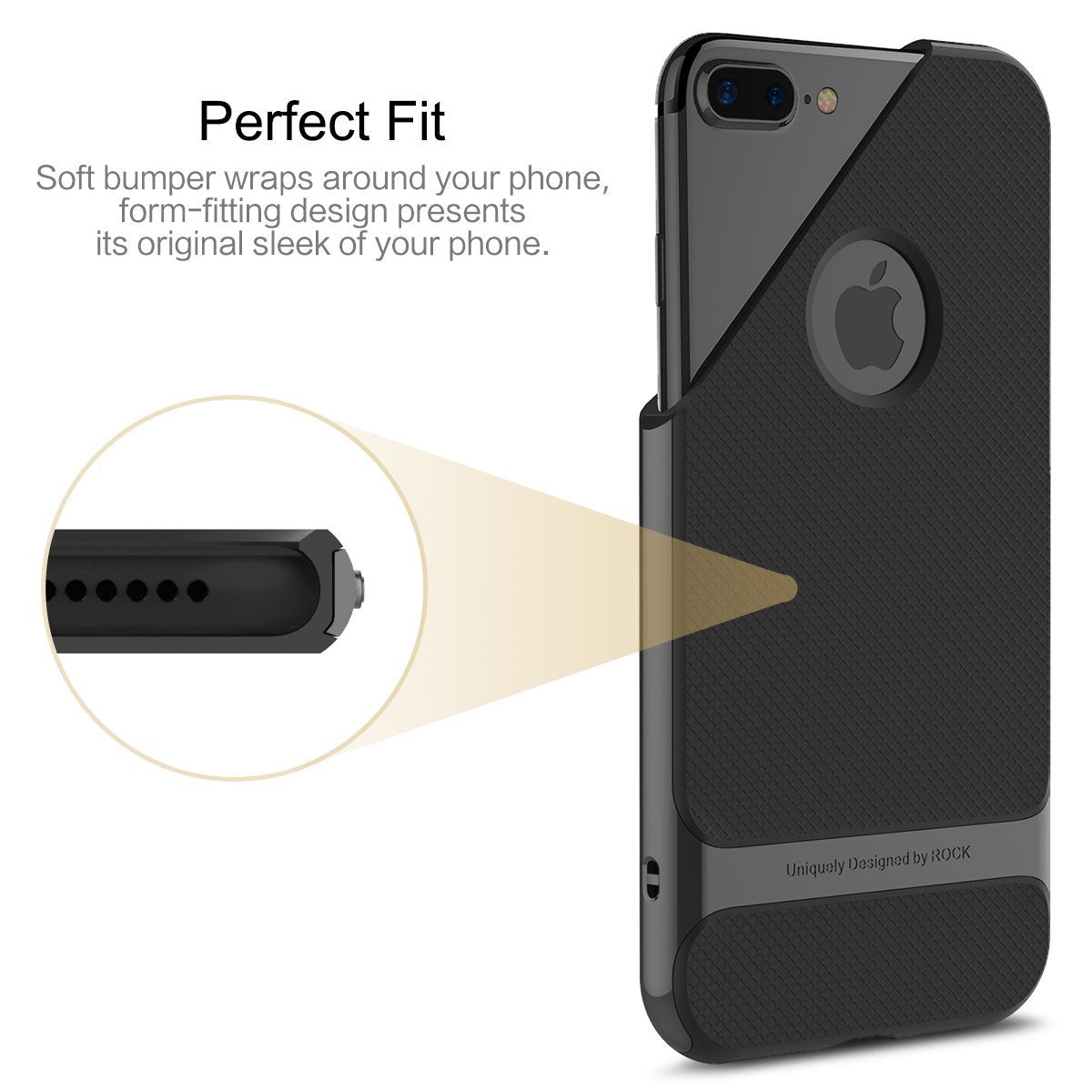 Royce Series By Rock Dual Layer Thin & Slim Shockproof Case for iPhone 7 Plus - Black