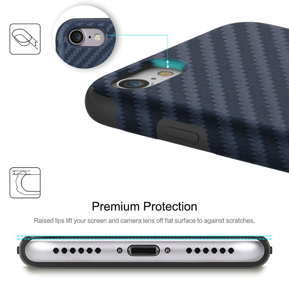 Origin Carbon Fiber By Rock With Bulit-in Magnetic Metal Plate for iPhone 7P | 8P - Navy