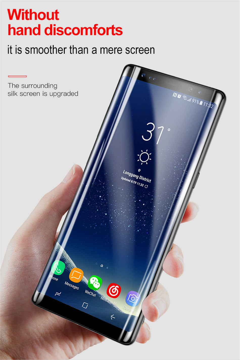 Arc-surface By Baseus 0.23mm Tempered Glass For Note 8 Black