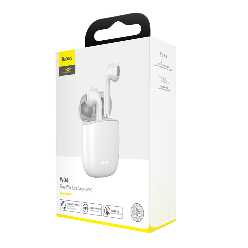 Baseus W04 True Wireless Earbuds, Touch Control, iPX54 White