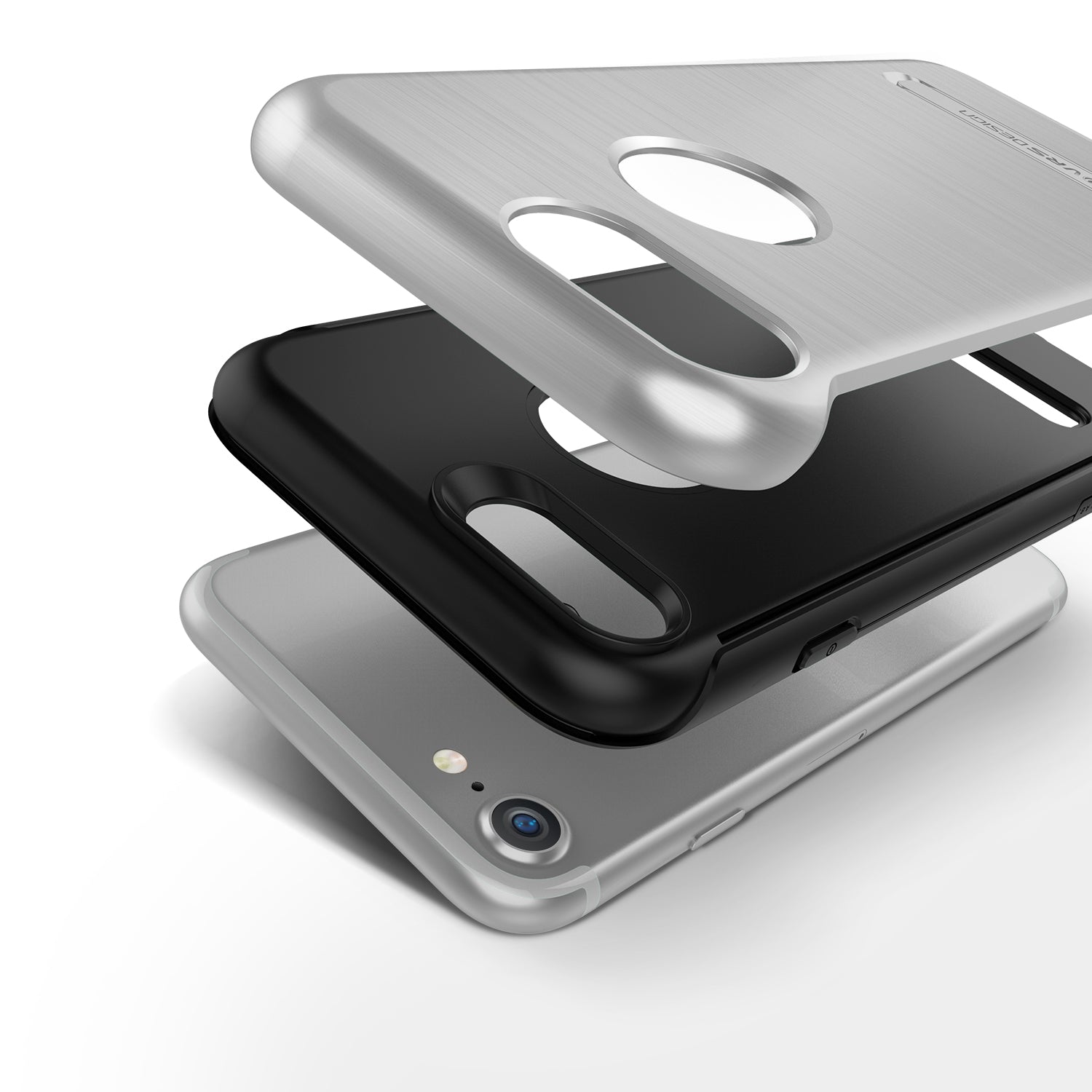 Smartkoshk DUO Guard Series iPhone 7 anti-shock case in silver with 6-layer protection, designed for durability and drop resistance.