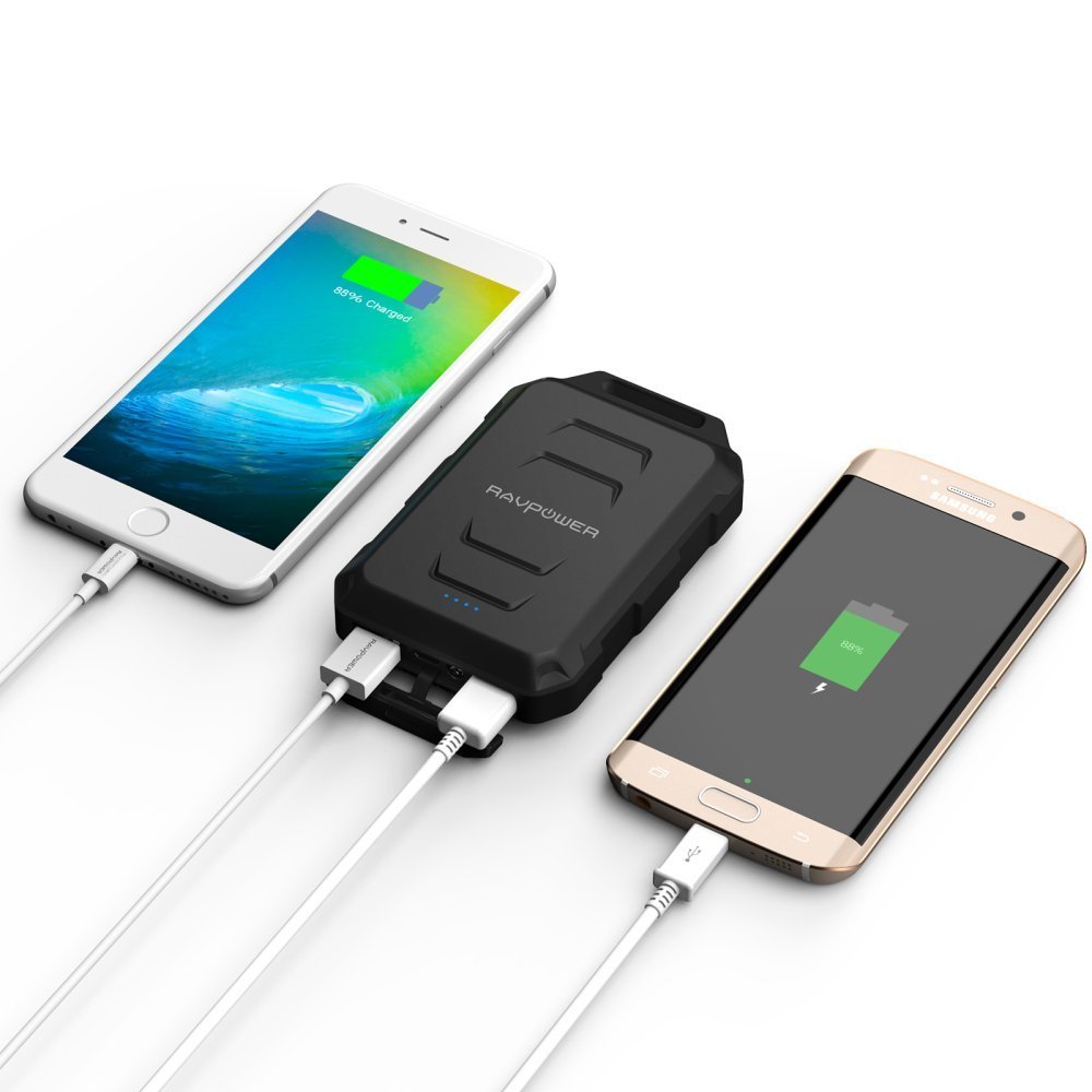 RAVPower 10050mAh Waterproof Dustproof and Shockproof Power Bank Built-in Flashlight Black