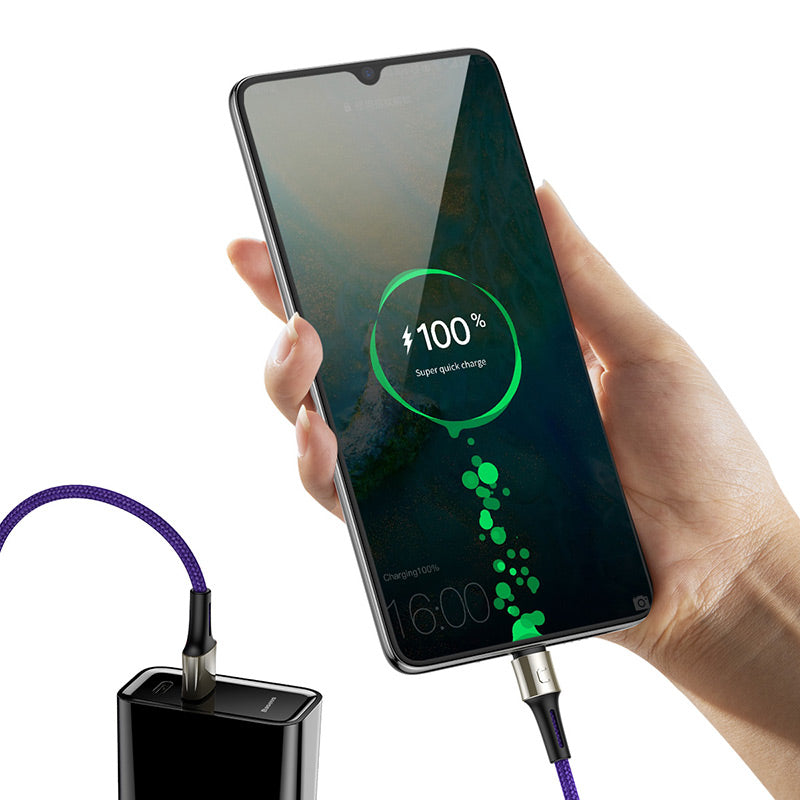Smartkoshk Caring كابل 3*1 مايكرو ايفون تايب سي نايلون مقاوم للقطع ورؤوس من الزنك موف, USB charging cable.