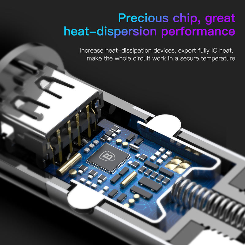 Baseus Enjoy Together 2-in-1 Car Charger &amp; Cable for iP/USB-C - Black