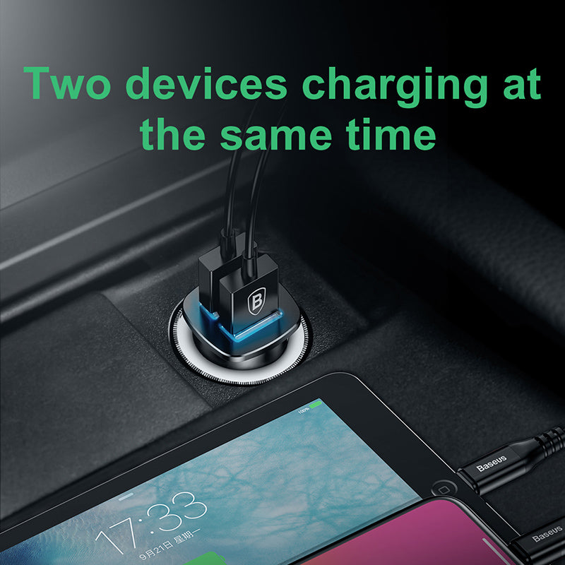 Baseus Square Metal Car Adapter Dual USB Quick Charge 3.0 (30W)