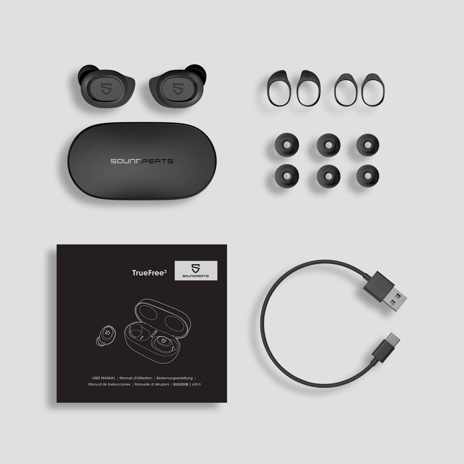 SoundPEATS TrueFree 2 TWS Earbuds, Light, Comfort, IPX7 Waterproof - Black
