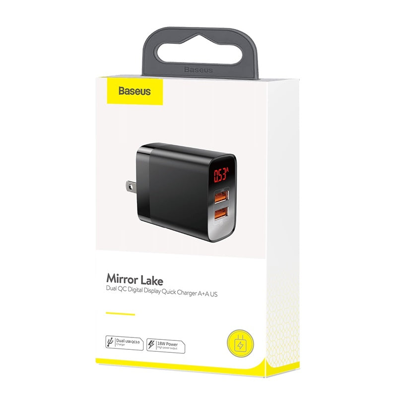 Baseus Mirror Lake Dual QC Digital Display quick Charger A+A Black