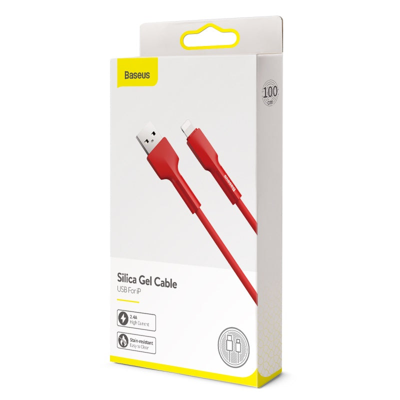 Baseus Silica Gel Cable USB For iPhone 1m - Red