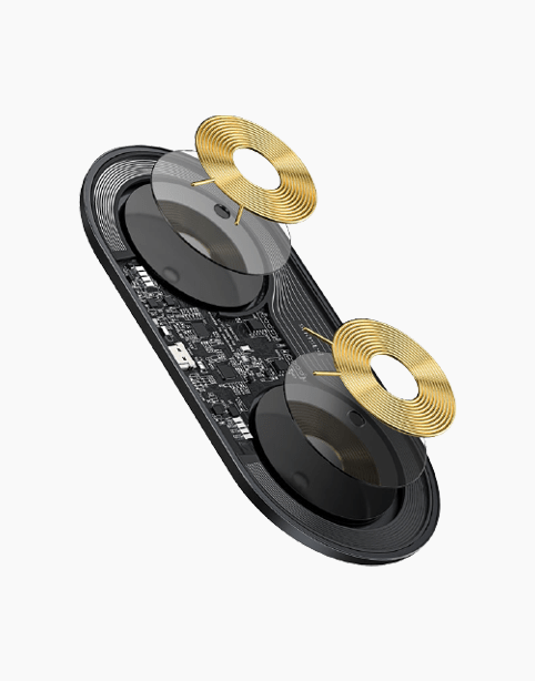 Baseus Simple 2in1 Wireless Charger Pro Edition with transparent design, compatible with phones and AirPods.