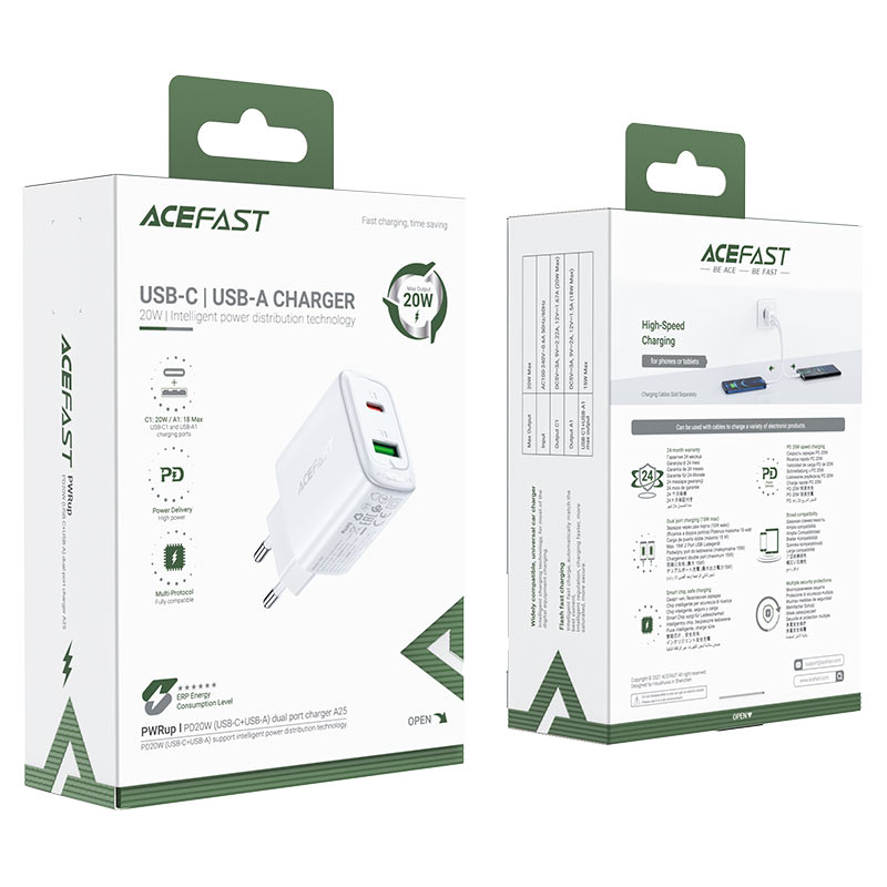 ACEFAST A25 PD20W (USB-C+USB-A) dual port charger