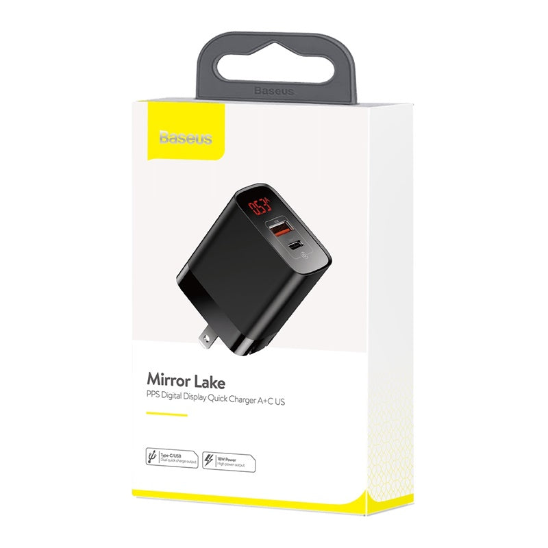 Baseus Mirror Lake Dual QC Digital Display quick Charger Type-c + A Black
