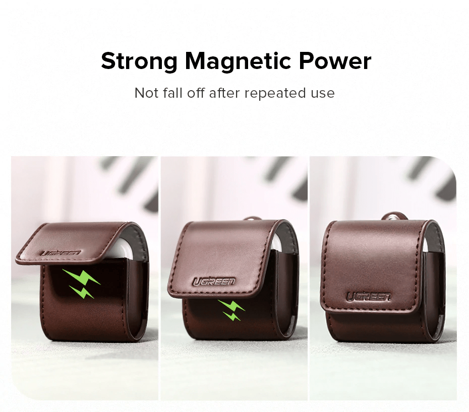 Ugreen AirPods Magnetic Leather Case With Pothook Brown