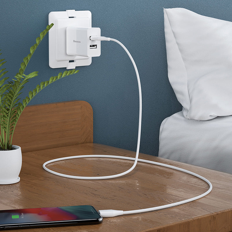 Baseus Speed Mini Dual USB Charger White + Magnetic Cable For iPhone