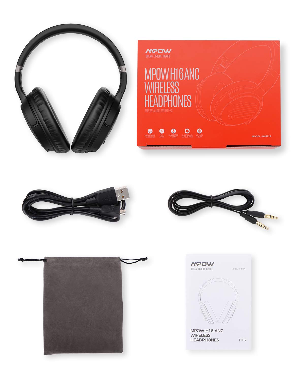 MPOW H16 Holo Active Noise-Cancelling Headphone Long Battery 30H Black