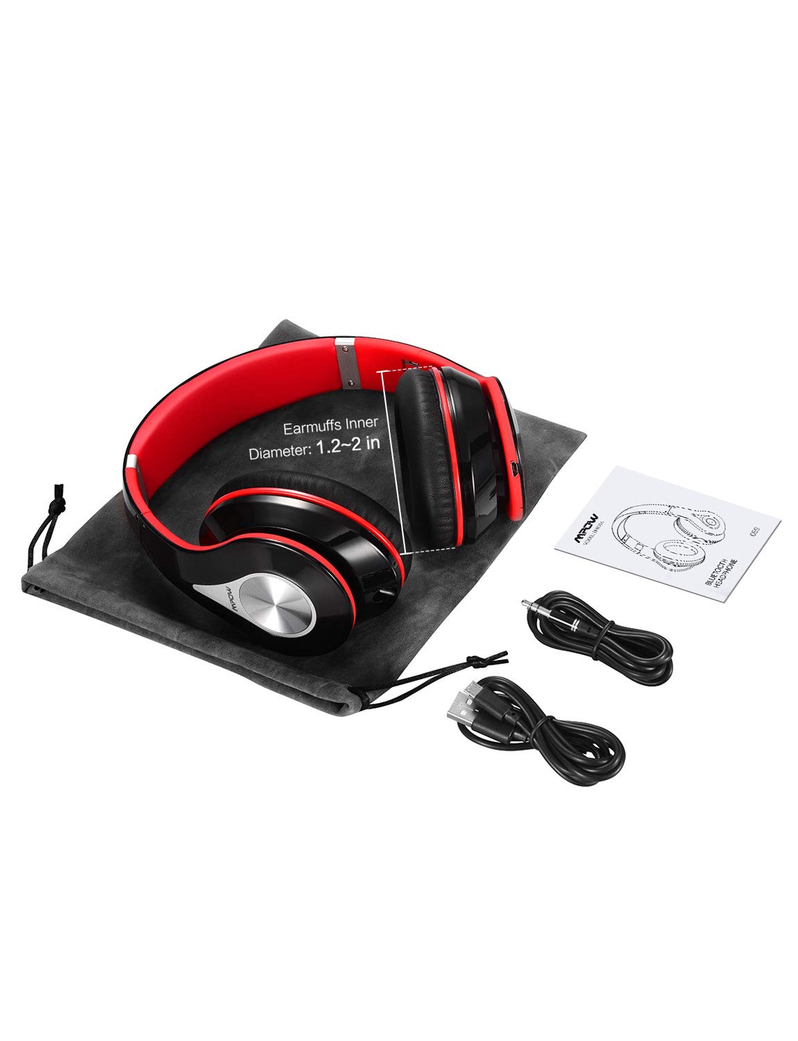 Mpow 059 Stereo HiFi Wireless Headphone With Mic, 20H Play Black/Red
