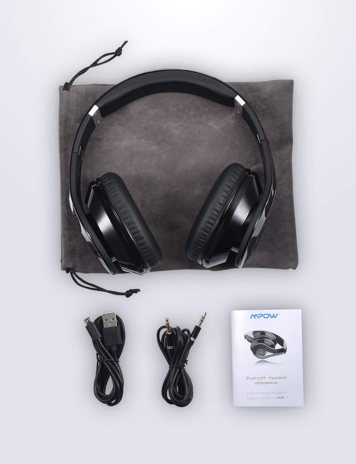 Mpow 059 stereo wireless headphones with mic in black, featuring over-ear design and 20-hour battery life for HiFi sound.