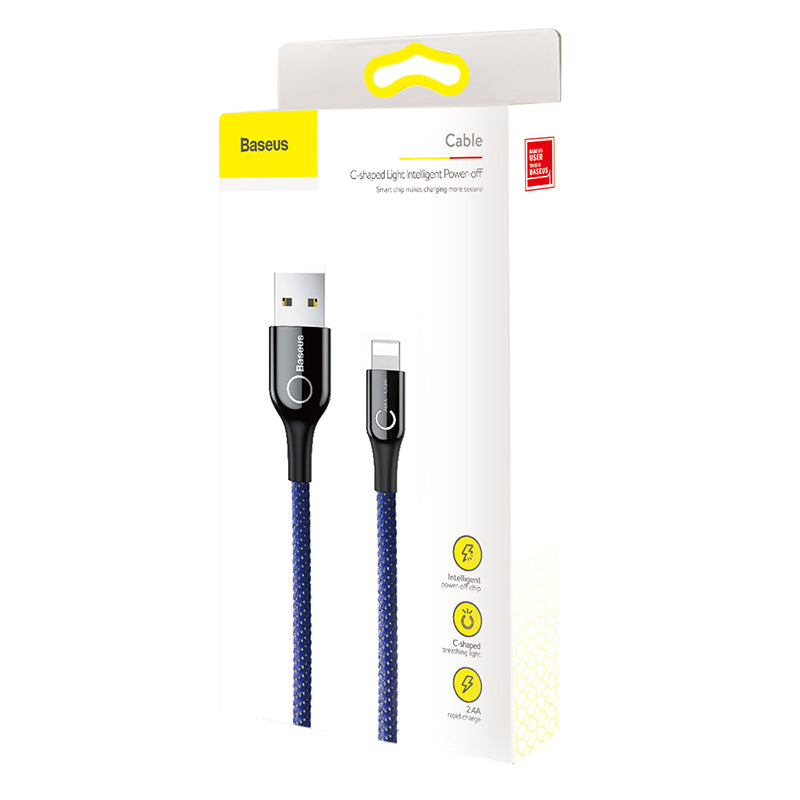 C-shaped By Baseus Light Intelligent Power-off Cable For iPhone Blue