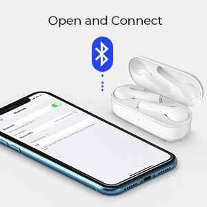White Mpow M10 TWS in-ear earbuds with detection sensor, four microphones, and IPX5 water resistance, shown from the side.