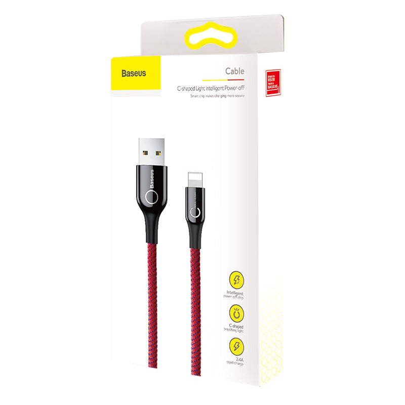 C-shaped By Baseus Light Intelligent Power-off Cable For iPhone Red