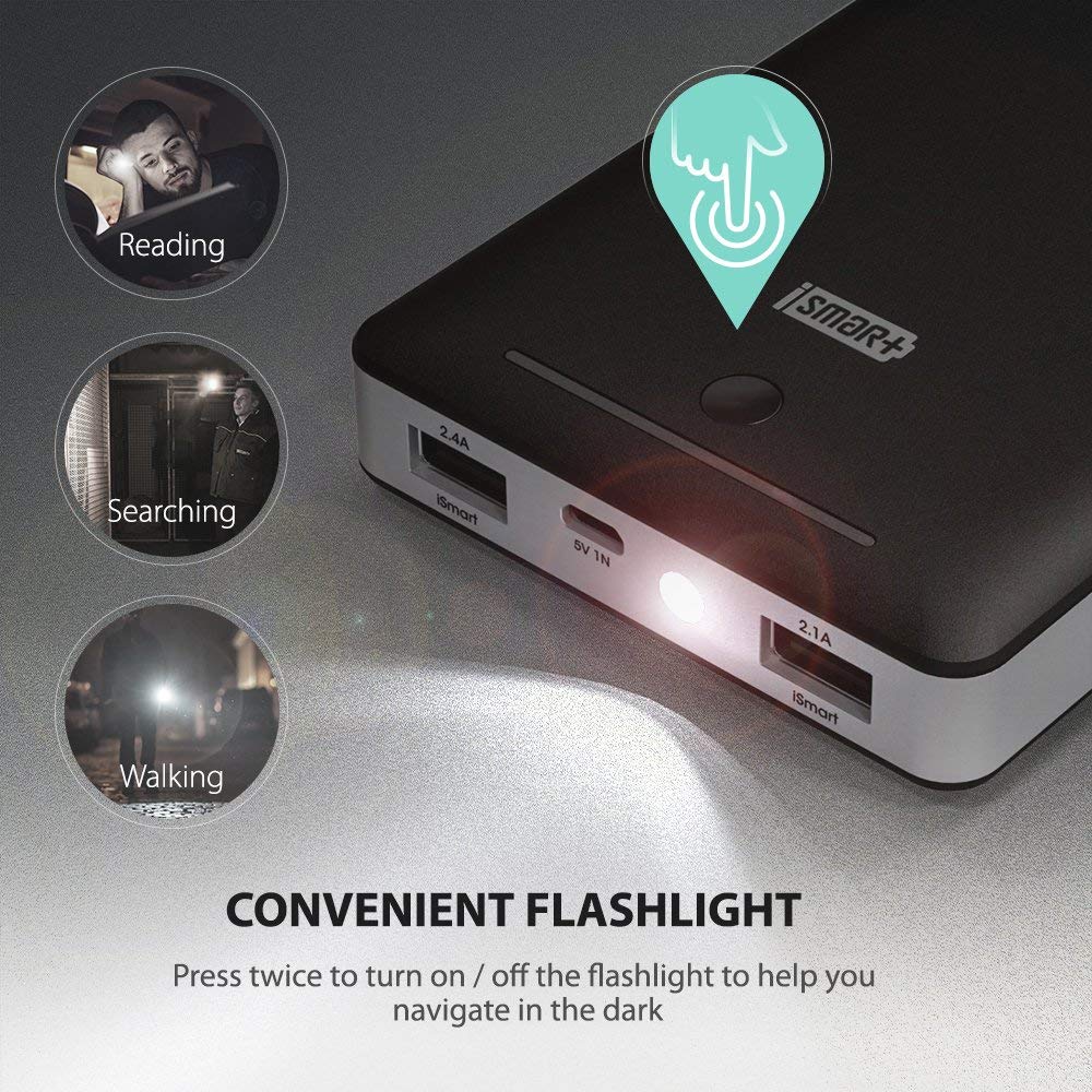 16750mAh Power Bank By Ravpower with iSmart Technology, Flashlight for Emergencies
