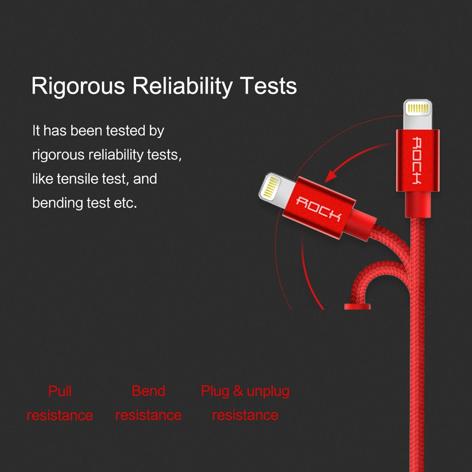 Nylon Braid MFI Certified Lightning Cable Fibre Fast Charging For iPhone / iPad - Black