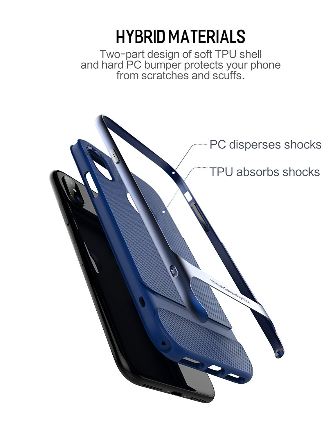 Royce Series By Rock Dual Layer Thin &amp; Slim Shockproof Case for iPhone X - Blue