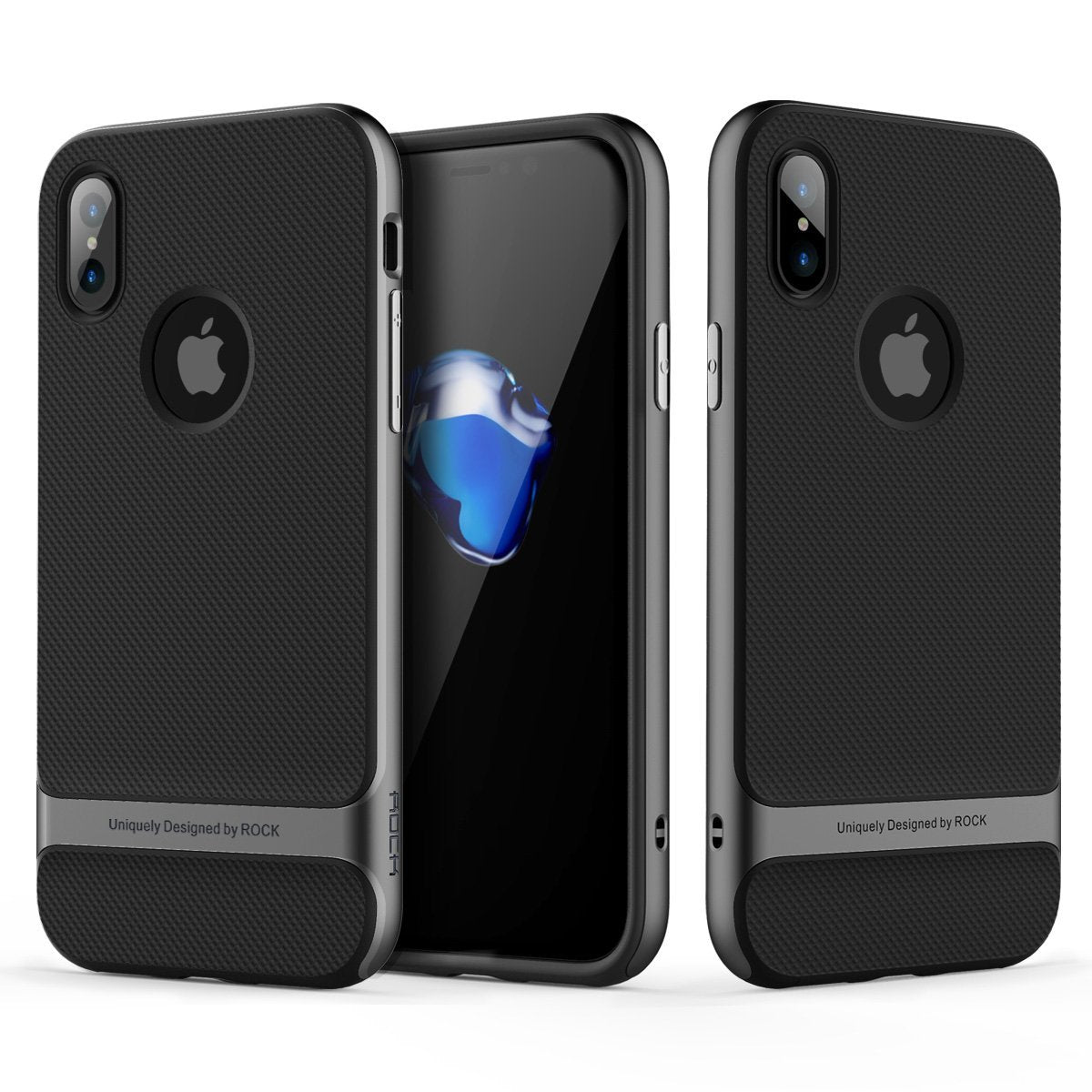 Royce Series By Rock Dual Layer Thin &amp; Slim Shockproof Case for iPhone X - Black/Gray