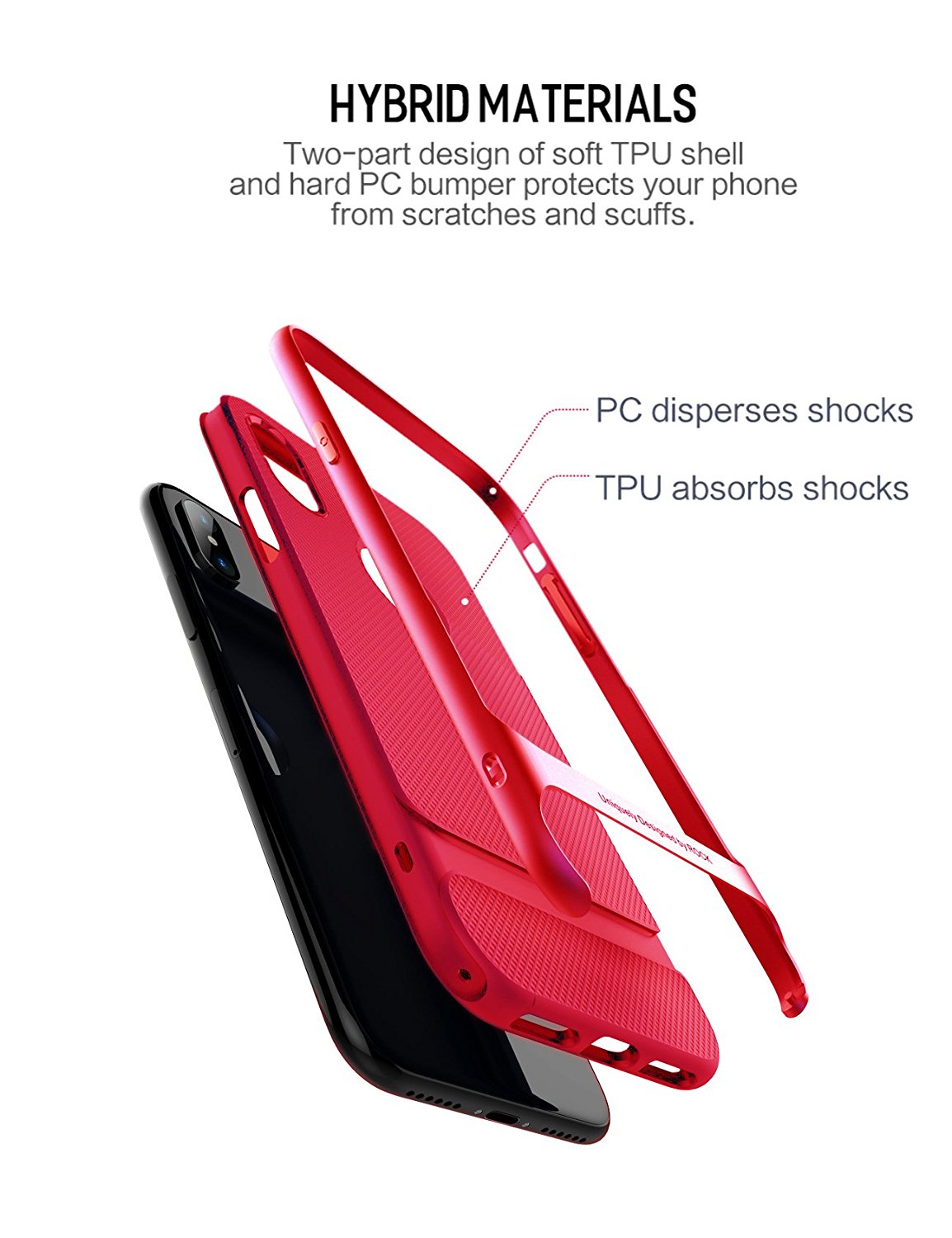 Royce Series By Rock Dual Layer Thin &amp; Slim Shockproof Case for iPhone X - Red