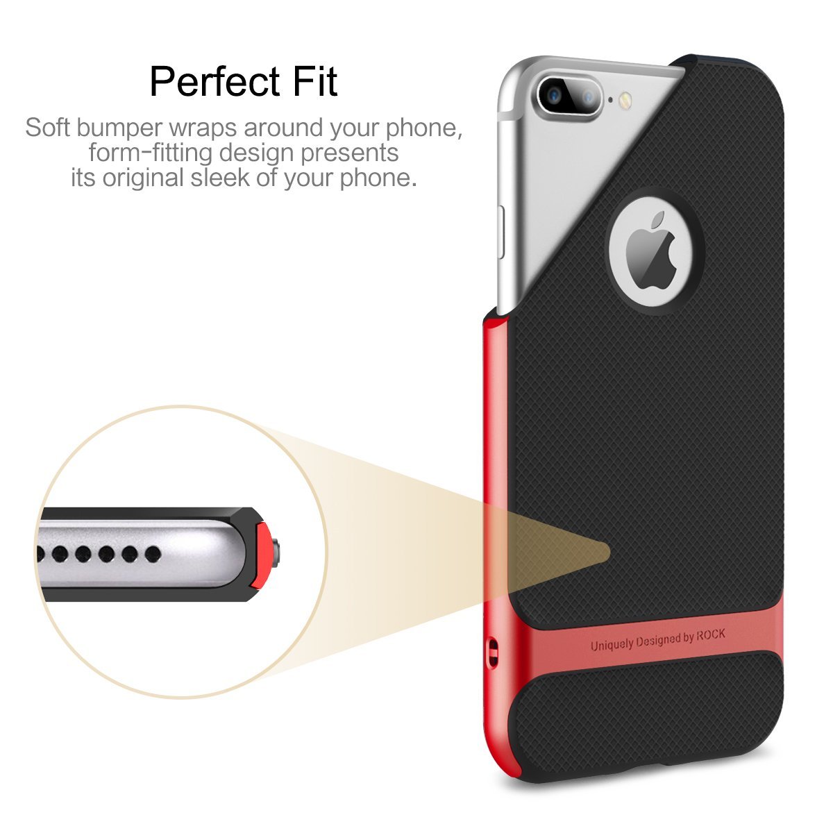 Royce Series By Rock Dual Layer Thin & Slim Shockproof Case for iPhone 7 Plus - Black/Red