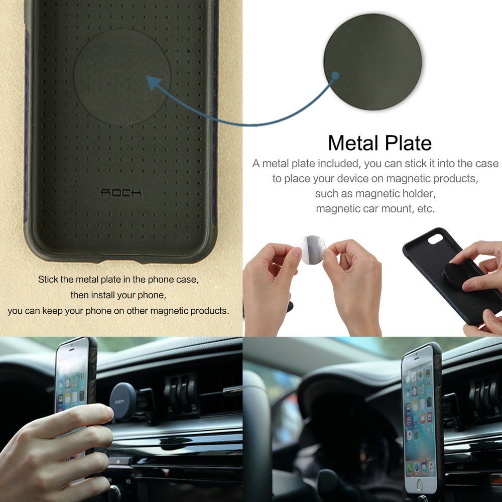 Origin Carbon Fiber By Rock With Bulit-in Magnetic Metal Plate for iPhone 7P | 8P - Navy