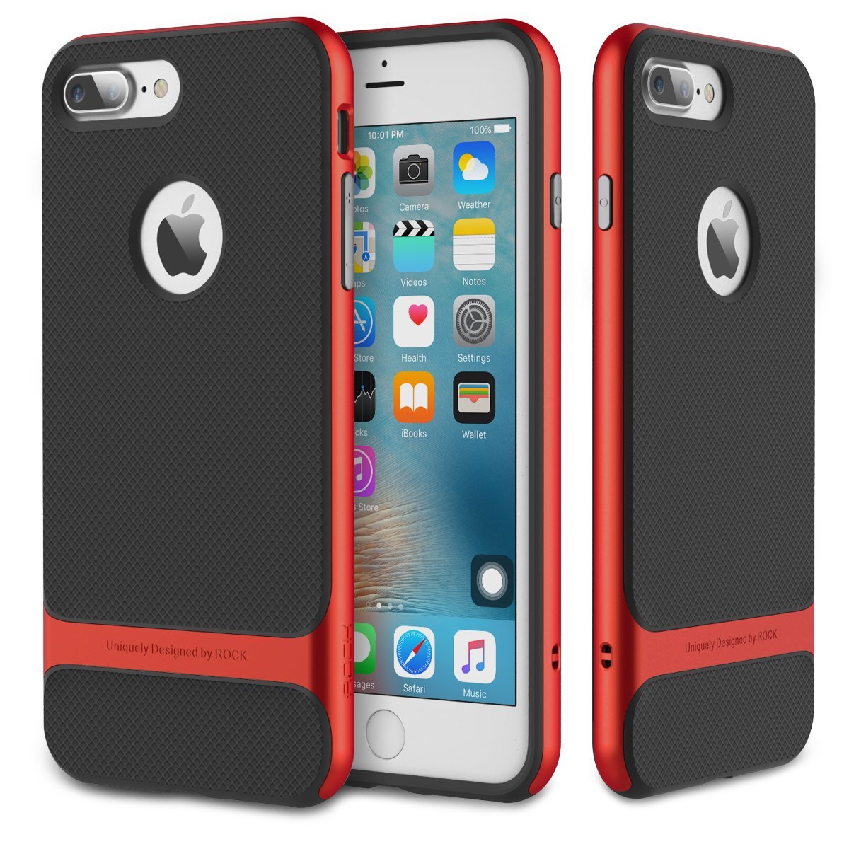 Royce Series By Rock Dual Layer Thin & Slim Shockproof Case for iPhone 7 Plus - Black/Red