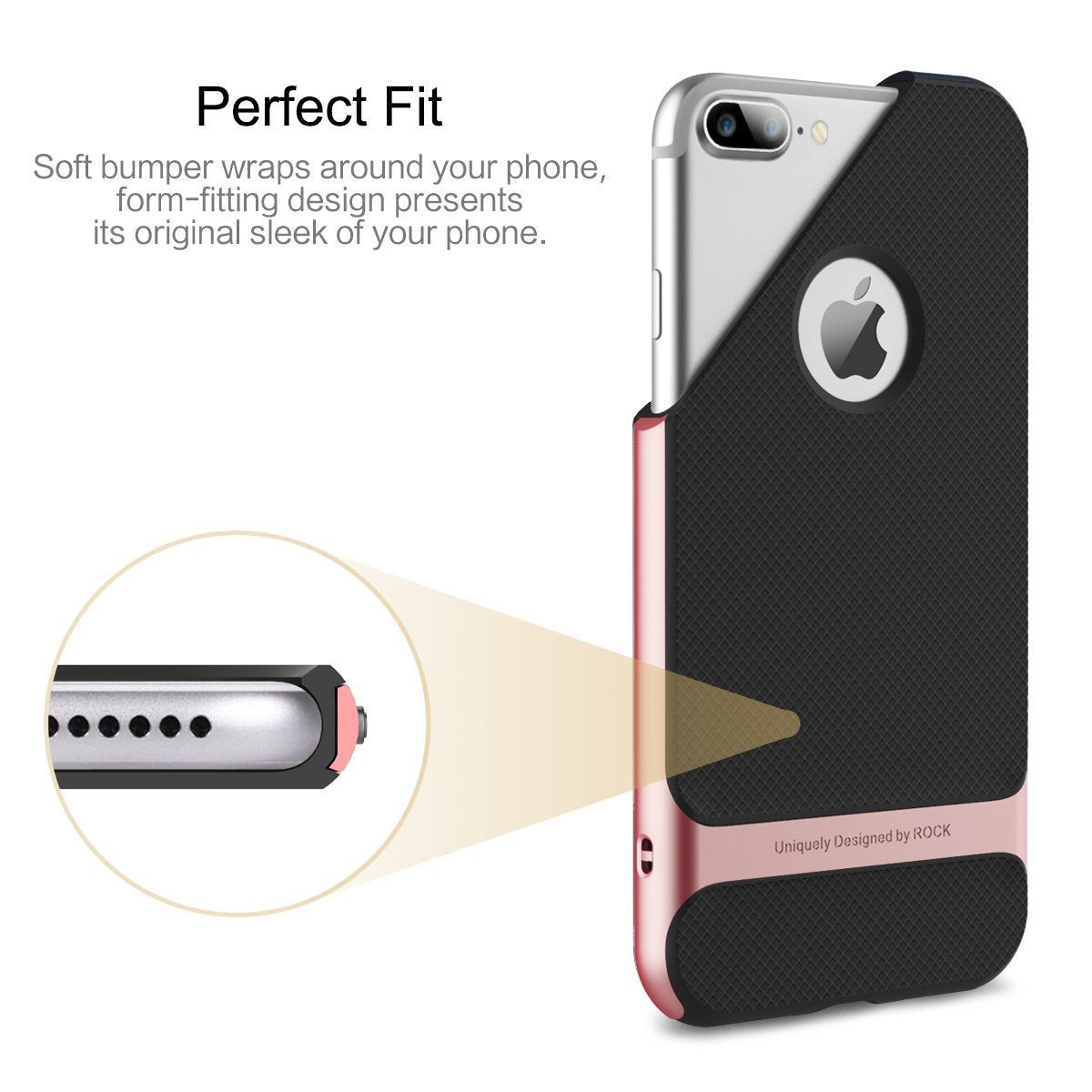 Royce Series By Rock Dual Layer Thin & Slim Shockproof Case for iPhone 7 Plus - Black/Rose