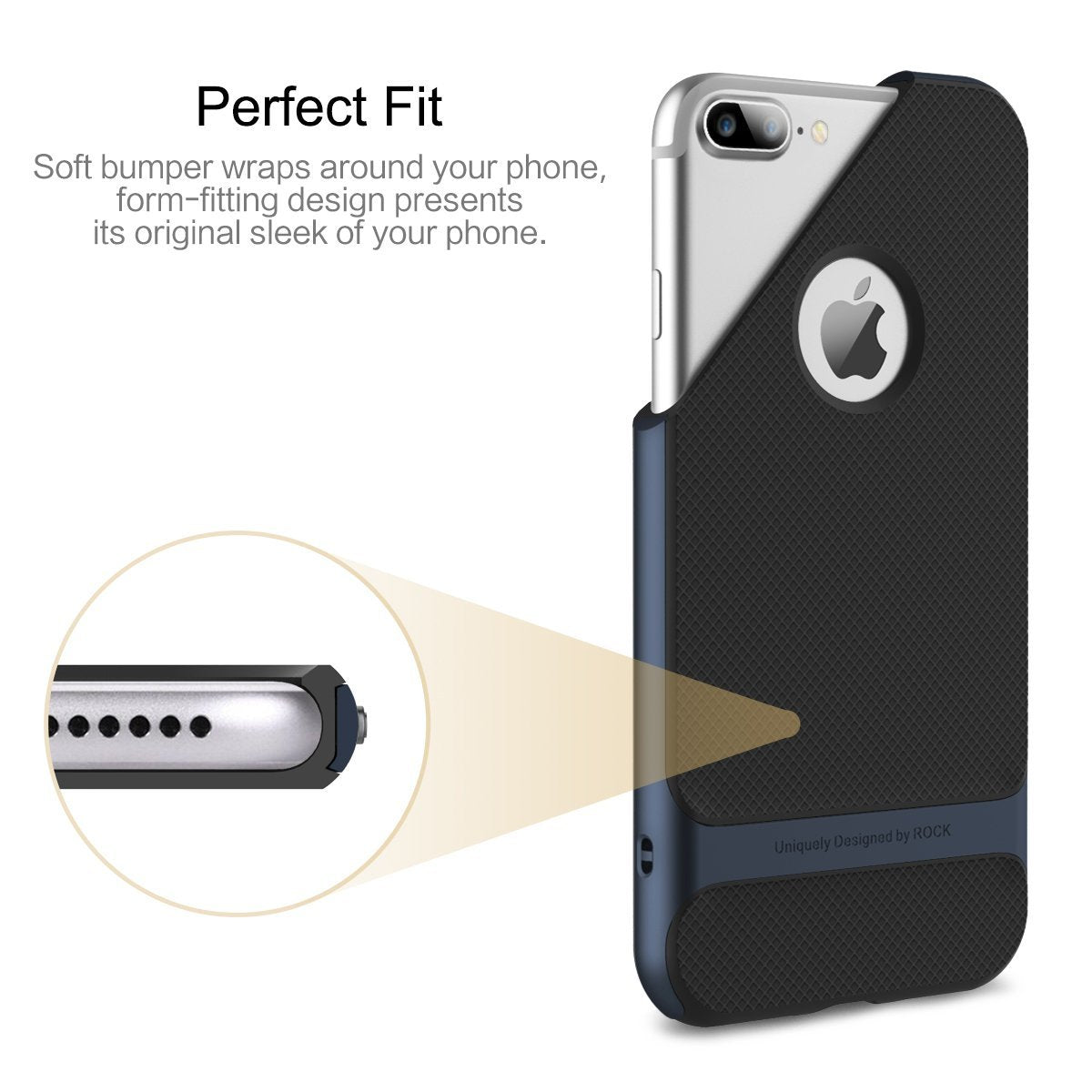 Royce Series By Rock Dual Layer Thin & Slim Shockproof Case for iPhone 7 Plus - Black/Navy