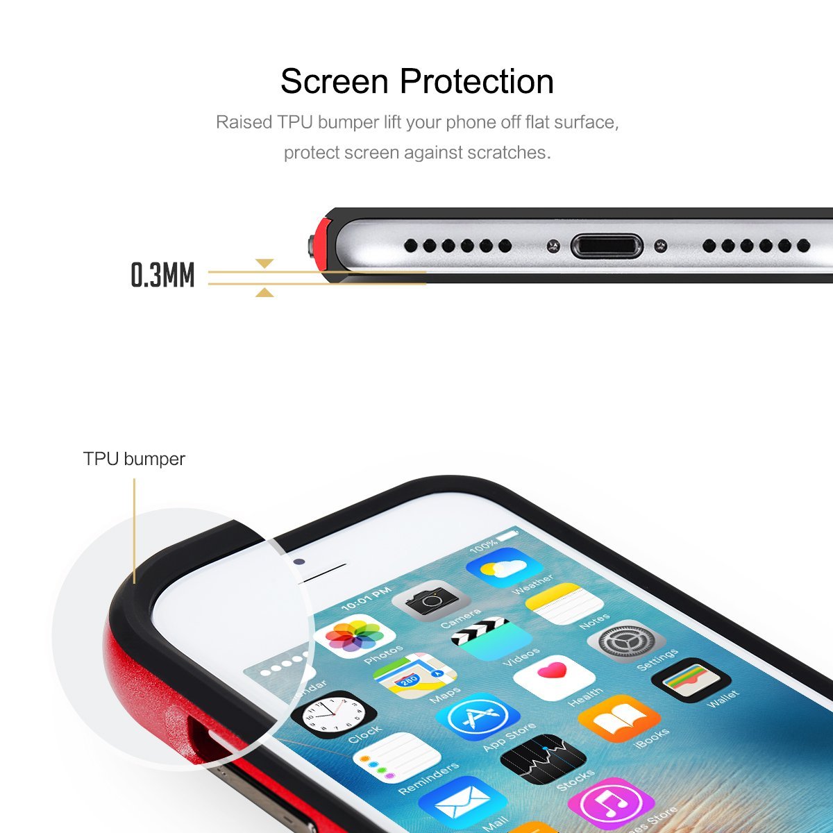 Royce Series By Rock Dual Layer Thin & Slim Shockproof Case for iPhone 7 Plus - Black/Red